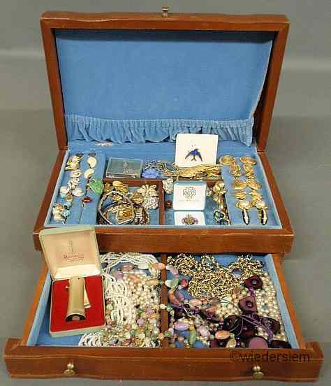 Appraisal: Jewelry box with costume jewelry and accessories ''h x ''w