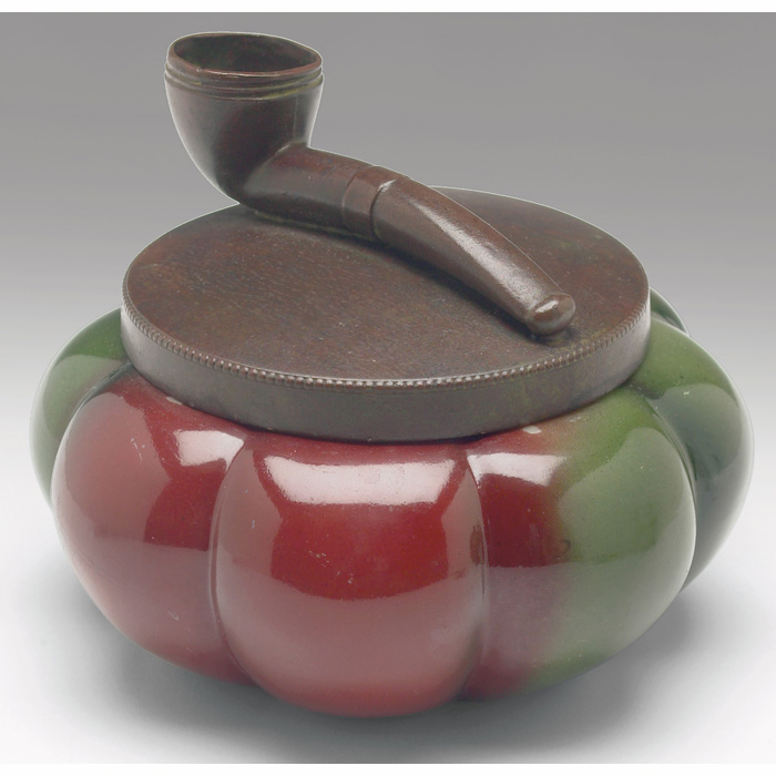 Appraisal: Handel humidor melon ribbed form in deep red and green