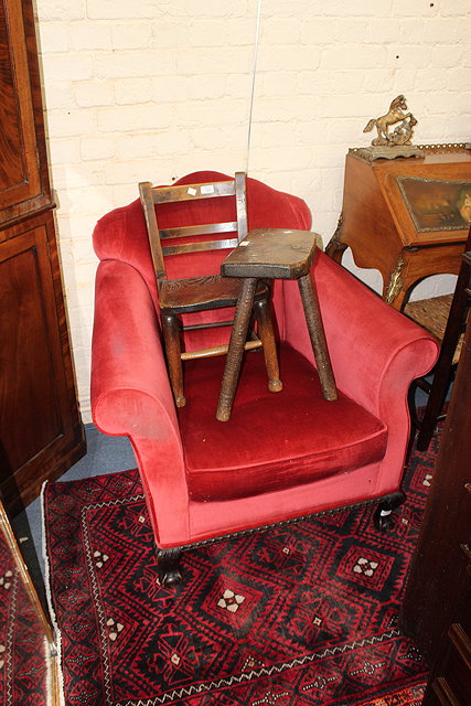 Appraisal: A SMALL GEORGIAN STYLE RED UPHOLSTERED NEEDLEWORK SOFA the back