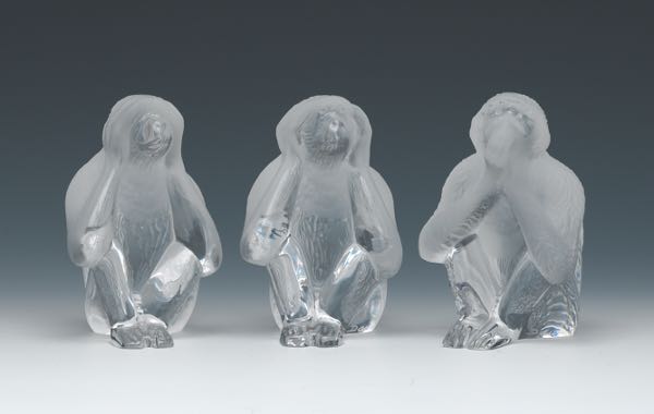 Appraisal: Daum Nancy France Set of Three Wise Monkeys each Classical