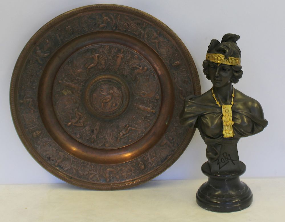 Appraisal: Bronze Bust Together With A Bronze Charger From a Long