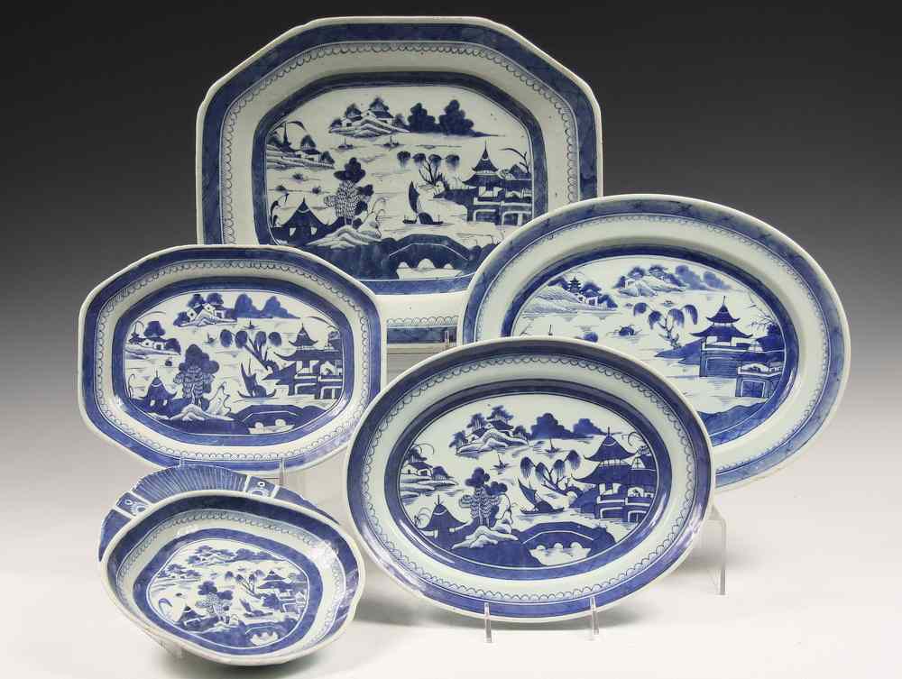 Appraisal: CANTON PLATTERS - Five th c Export Canton Platters in