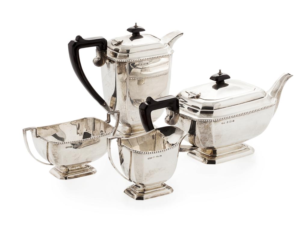 Appraisal: A four piece tea set HCD Birmingham of canted rectangular