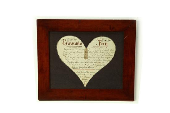 Appraisal: FRAKTUR American dated ink on paper Heart cut out with