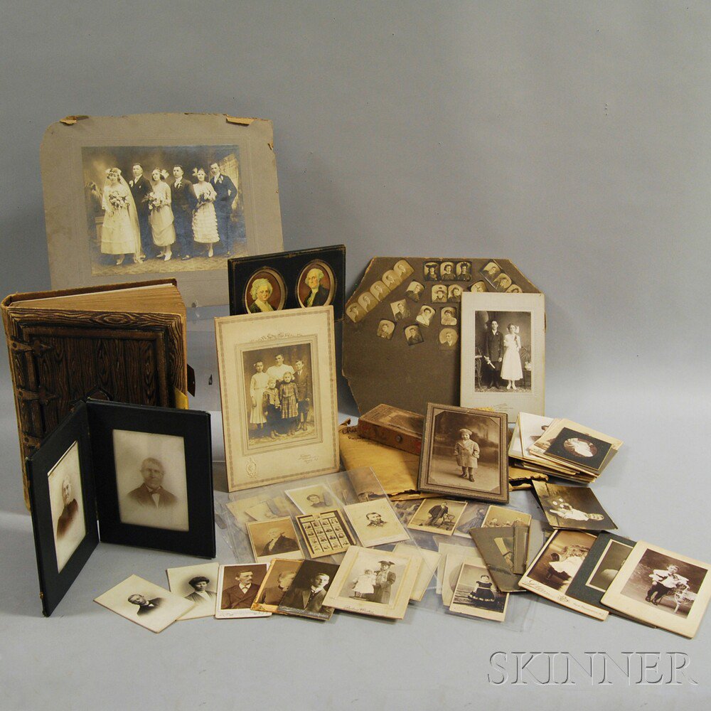 Appraisal: Group of Tintypes and Carte-de-visites including a faux bois album