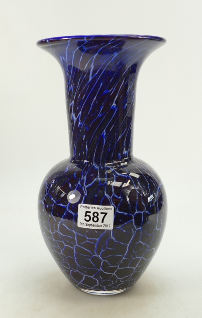 Appraisal: Boxed Dartington studio glass vase in deep veined blues and