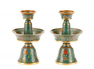 Appraisal: Pair Chinese Cloisonne Candlesticks Qianlong Mark Matched pair of Chinese