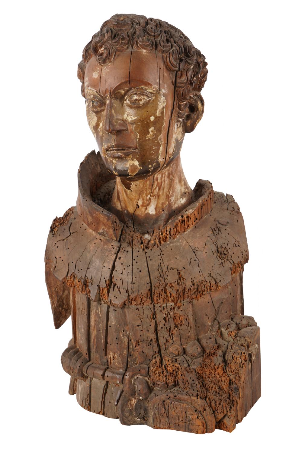 Appraisal: CONTINENTAL CARVED WOOD SANTO BUSTwith remnants of paint Provenance The