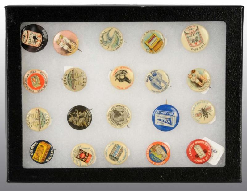 Appraisal: Lot of Small Soap Advertising Pins Description Nice early assortment