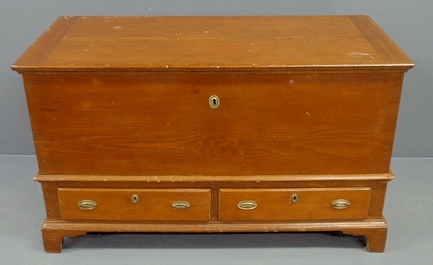 Appraisal: Pine blanket chest c with strap hinges two drawers and