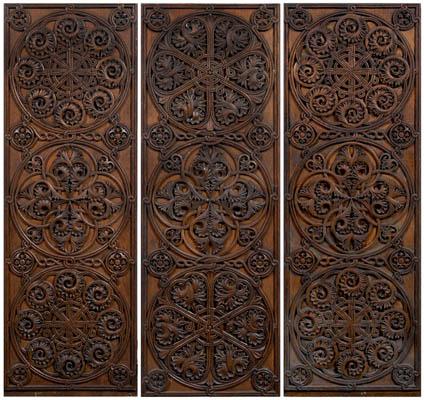 Appraisal: Three Gothic Revival relief panels oak throughout each finely relief