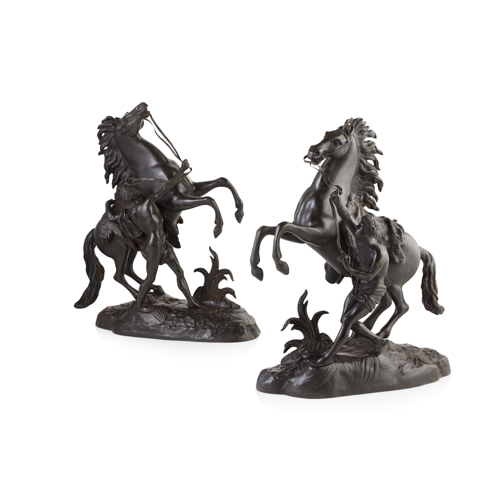 Appraisal: PAIR OF BRONZE MARLY HORSES AFTER COUSTOU TH CENTURY dark