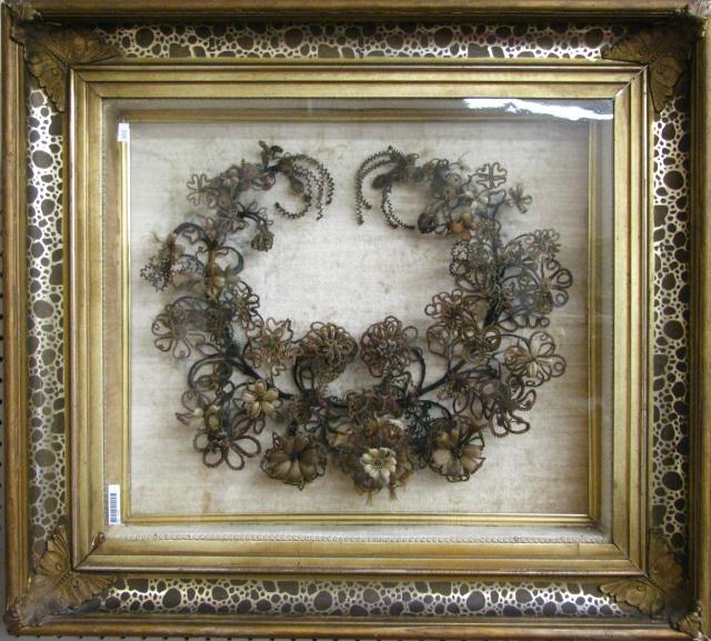 Appraisal: Shadow Box Framed Victorian Hair Wreath wreath size approximately ''