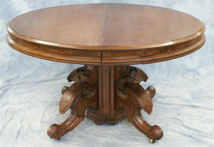 Appraisal: round walnut Victorian Rennaissance Revival pedestal DR table with leaves