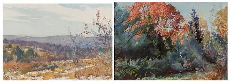 Appraisal: A L Ripley Landscapes Spring Fall Pair of Aiden Lassell