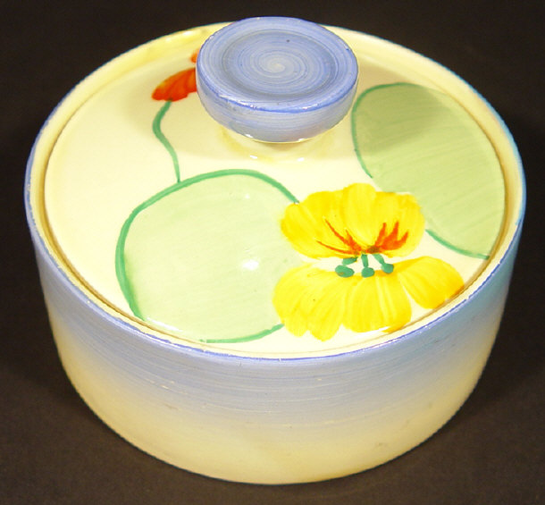 Appraisal: Clarice Cliff preserve pot and cover hand painted with yellow