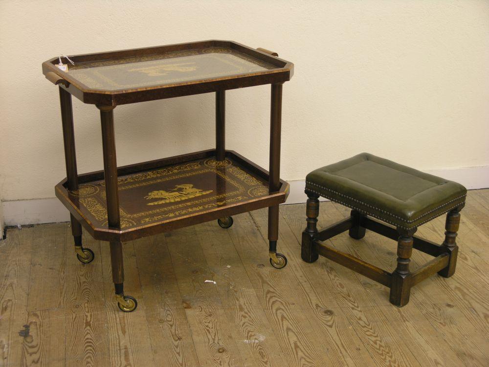 Appraisal: A burr yew veneered two tier tea trolley ft in