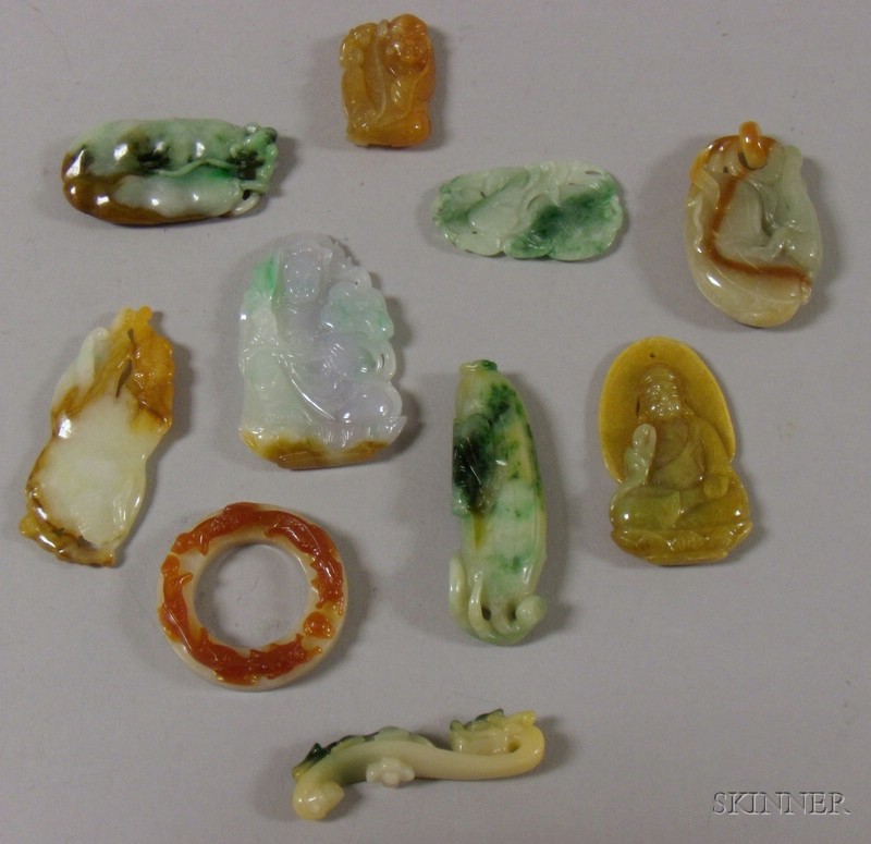 Appraisal: Ten Assorted Carved Jade Pendants and Other Items of various