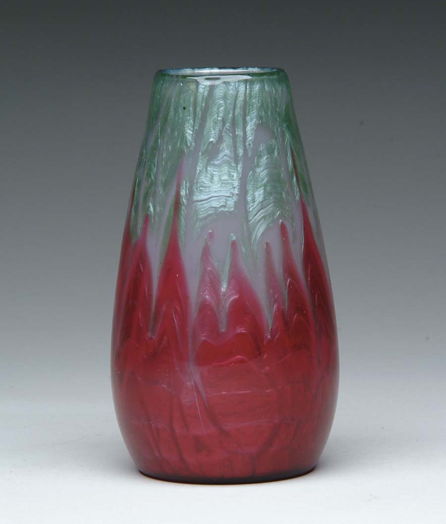 Appraisal: LOETZ VASE Spectacular Loetz vase has luminescent red at bottom