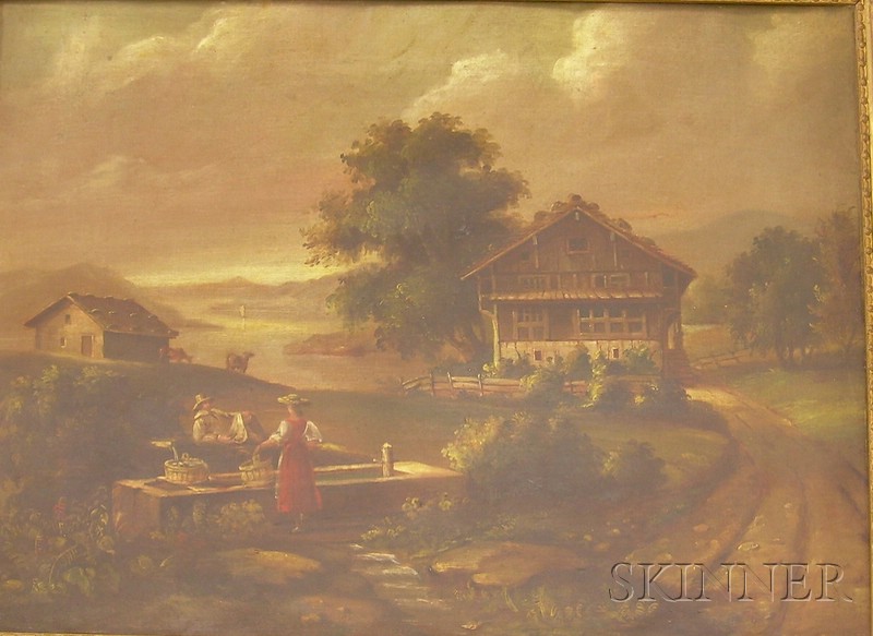 Appraisal: Framed Continental School Oil on Canvas Scene with a Couple