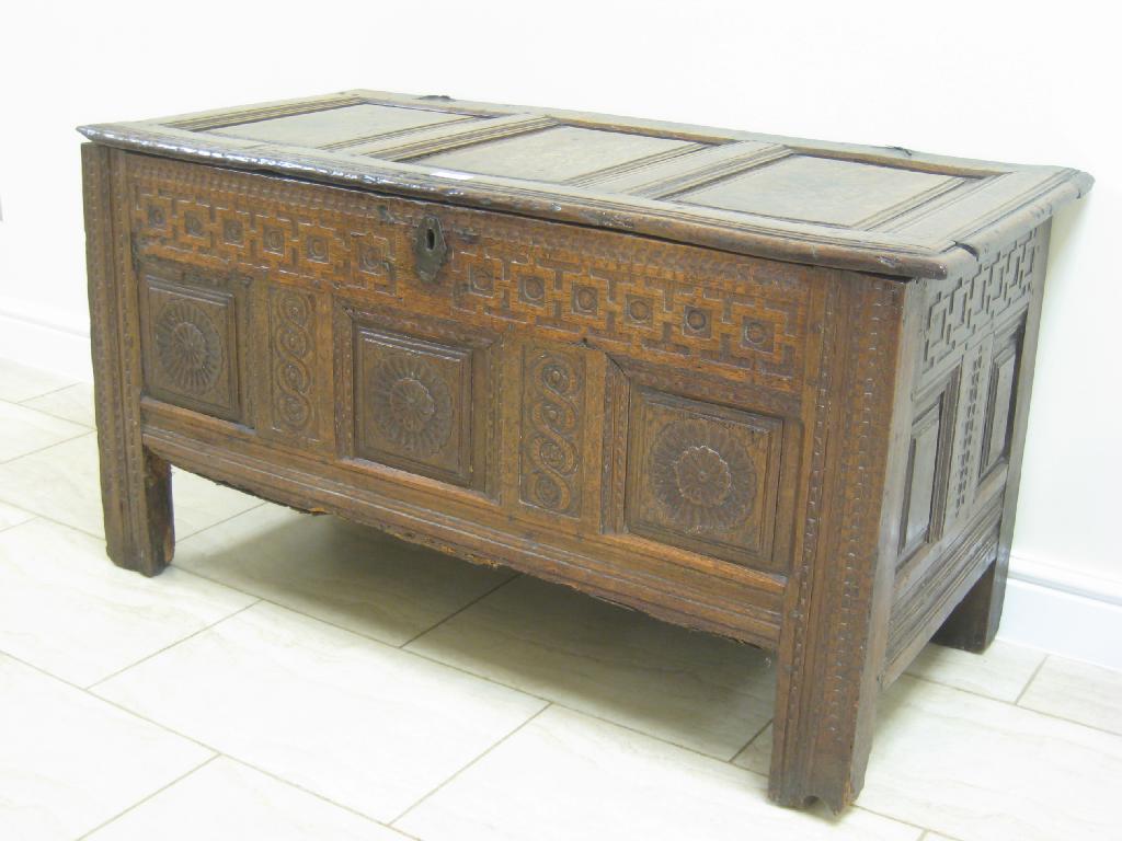 Appraisal: A th Century small oak Coffer with sunken three panel