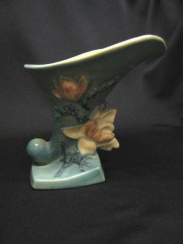 Appraisal: Roseville Art Pottery Magnolia Cornucopia Vase blue -