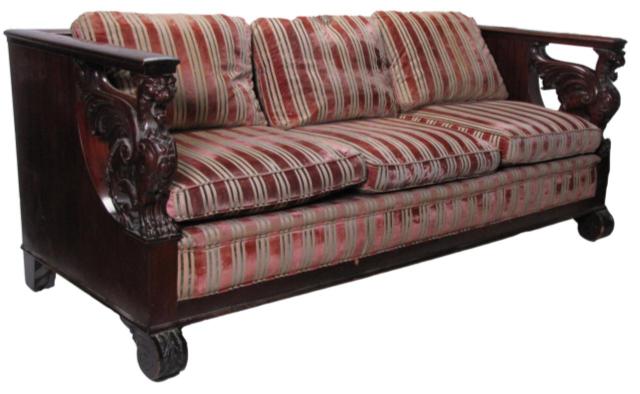 Appraisal: Antique mahogany sofa with carved winged Griffins circa early th