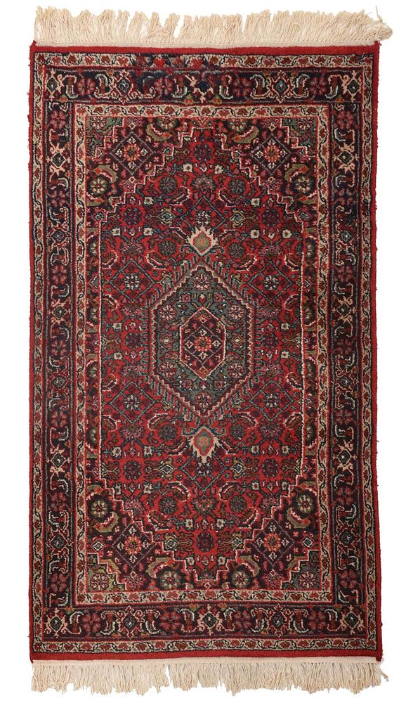 Appraisal: Hamadan Rug th century green central medallion red field with