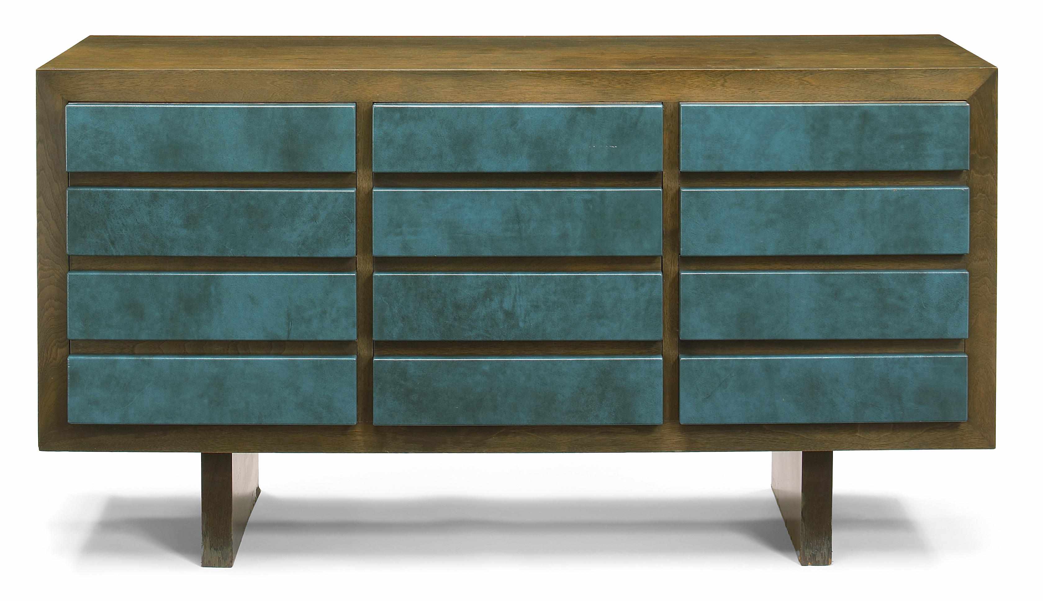 Appraisal: A William Haines walnut and leather chest of drawers circa