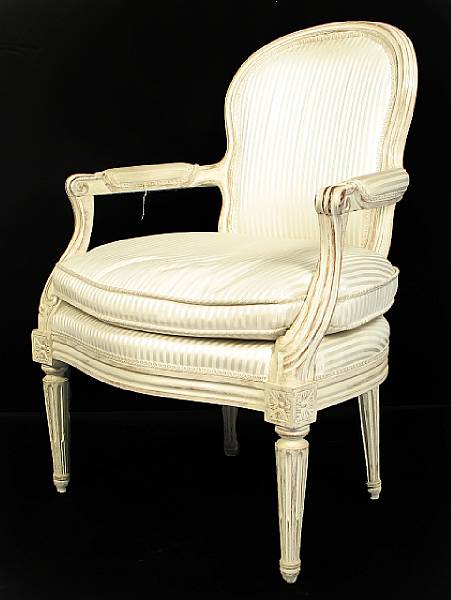 Appraisal: A set of four Louis XVI style paint decorated fauteuils