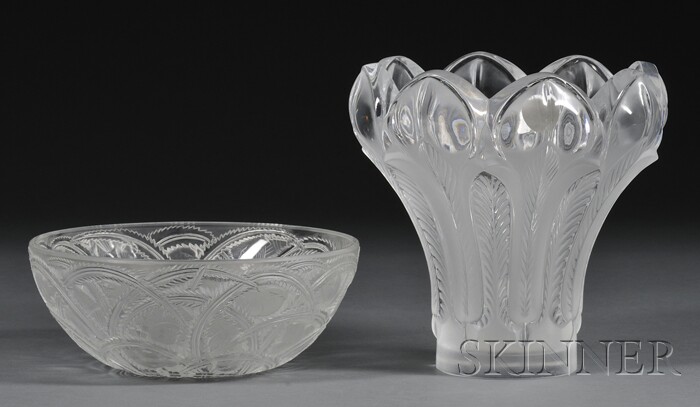 Appraisal: Lalique Glass Pinsons Pattern Bowl and Esna Pattern Vase Art