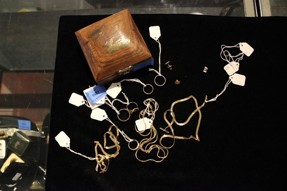 Appraisal: COLLECTION OF K GOLD JEWELRY FIVE RINGS FOUR NECKLACES AND