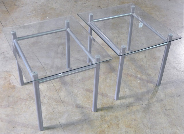 Appraisal: Pair Of Contemporary Glass And Metal End Tables x x