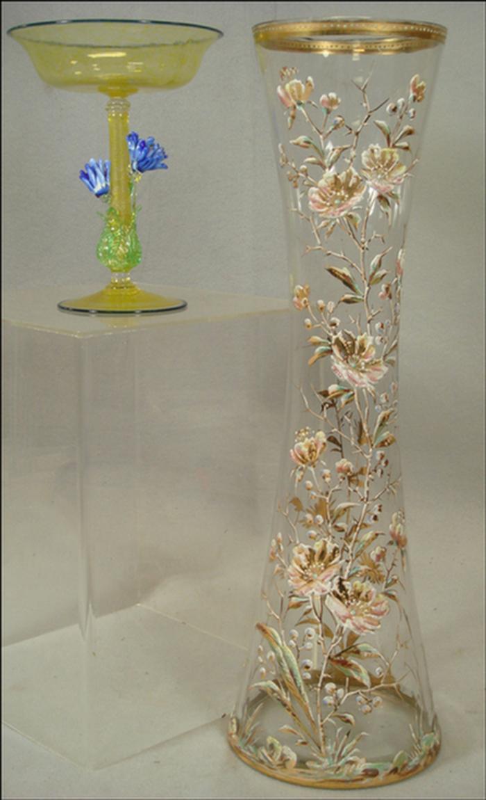 Appraisal: Enameled clear glass vase h no damage noted with a