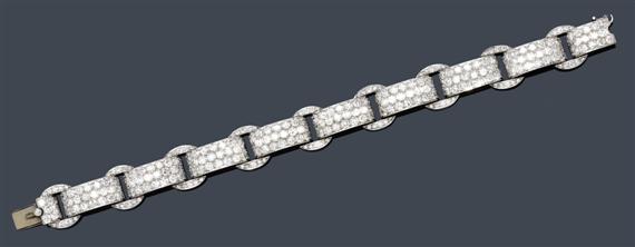 Appraisal: DIAMOND AND ENAMEL BRACELET ca Platinum Very fancy bracelet the