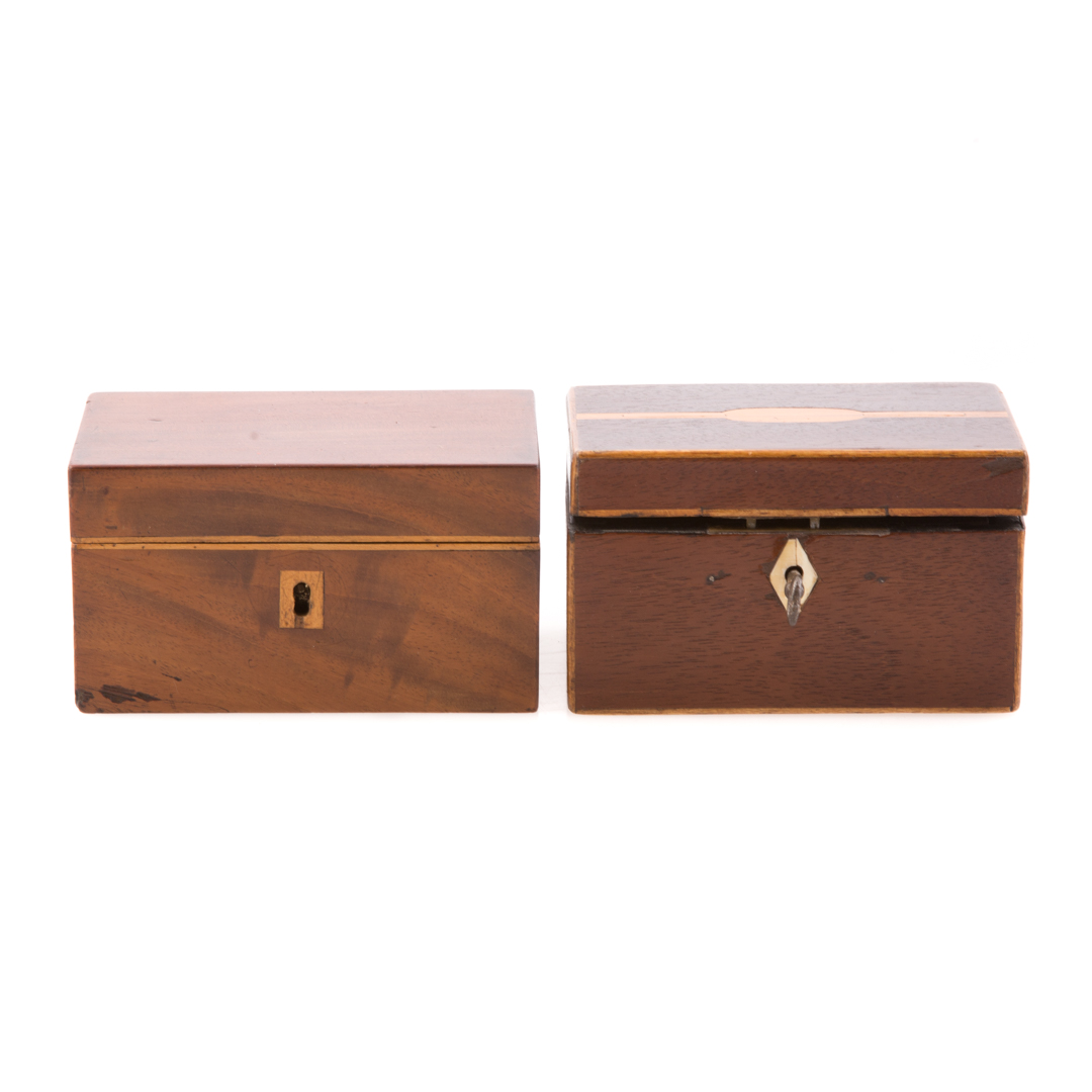 Appraisal: Two George IV mahogany miniature tea caddies circa one with