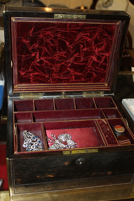 Appraisal: A COROMANDEL JEWELLERY BOX with Bramah lock containing costume and