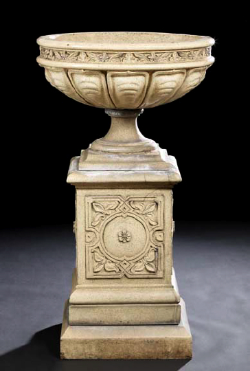 Appraisal: Italian Cast Stoneware Conservatory Basin-On-Pedestal in the neoclassical style the