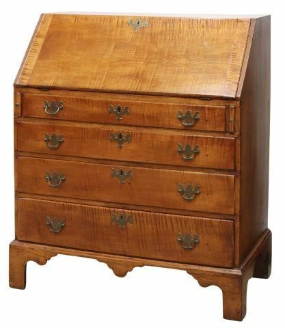 Appraisal: American Chippendale figured maple slant-front desk th c open gallery