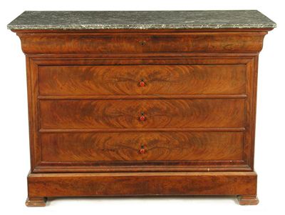 Appraisal: A th century French mahogany commode the reeded edge grey