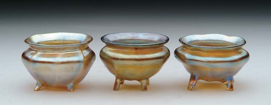 Appraisal: THREE TIFFANY FOOTED SALTS Lovely group of three Tiffany footed