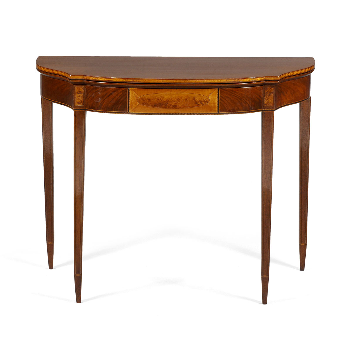 Appraisal: MASSACHUSETTS HEPPLEWHITE INLAID MAHOGANY CARD TABLE WITH BOWED FRONT AND