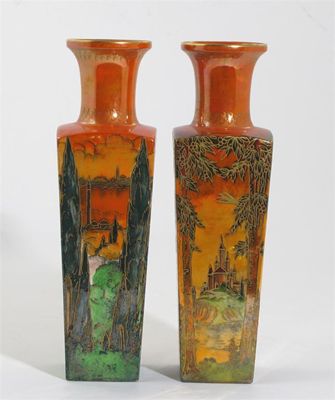 Appraisal: A pair of Royal Worcester Crown Ware lustre vases flaring