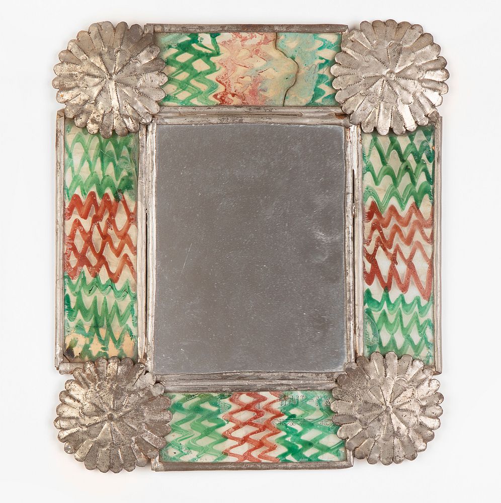 Appraisal: New Mexico Tin Mirror with Reverse Painted Glass th Century