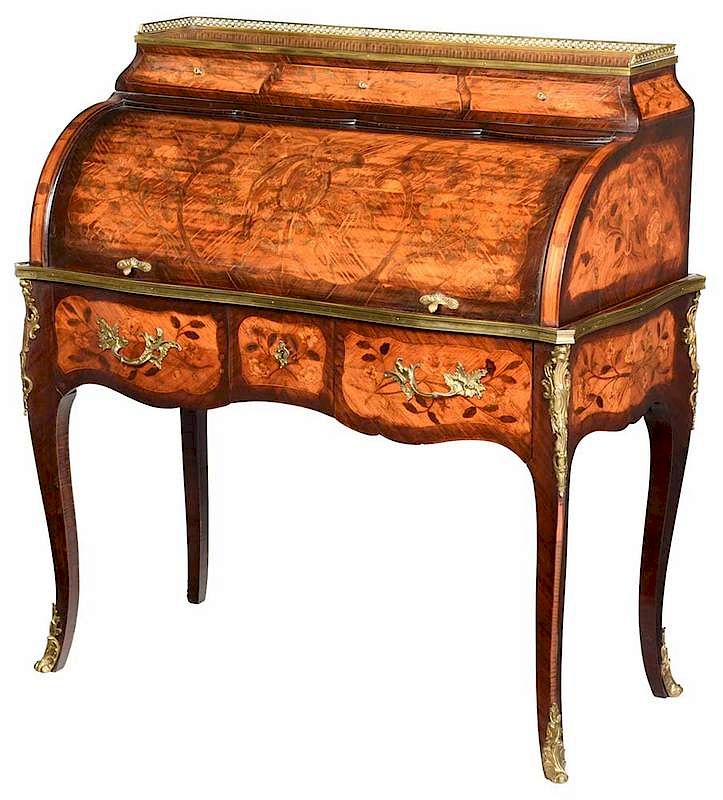 Appraisal: Louis XV Style Marquetry Inlaid Cylinder Desk French late th