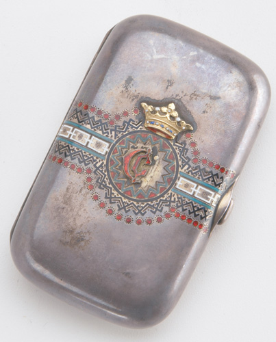 Appraisal: Pavel Federovich Sazikov silver cigarette case with champlev decorations in