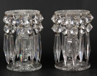 Appraisal: PAIR OF IRISH CUT LEADED CRYSTAL PRISMED LUSTERS WITH CROSS