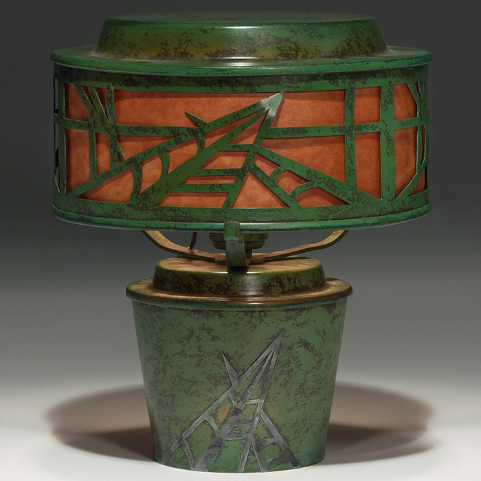 Appraisal: Unusual Heintz lamp sterling on bronze applied geometric design cut-out