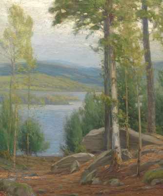 Appraisal: Gustave Wiegand German American - Mountain lake Oil on canvas