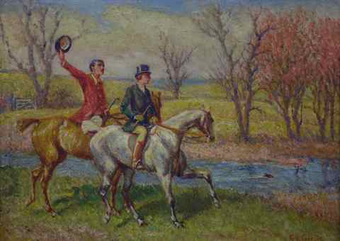 Appraisal: GEORGE VAUGHAN CURTIS AMERICAN - HORSE AND RIDERS Oil on